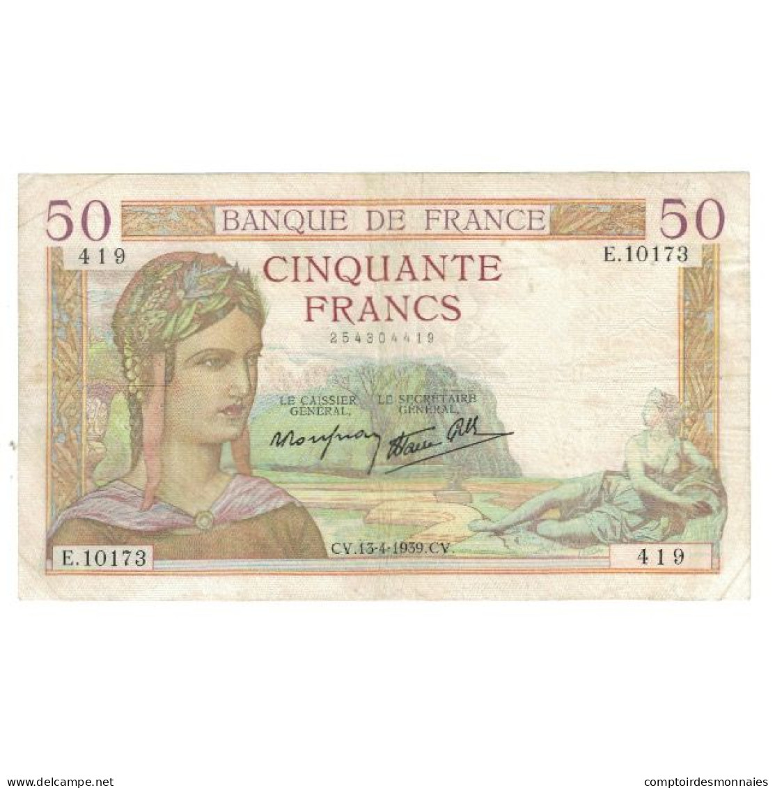 France, 50 Francs, Cérès, 1939, P. Rousseau And R. Favre-Gilly, 1939-04-13 - 50 F 1934-1940 ''Cérès''