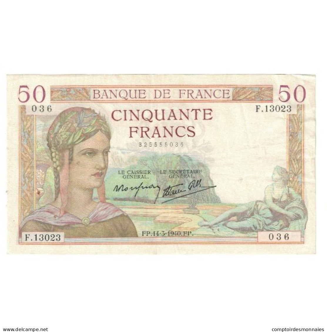 France, 50 Francs, Cérès, 1940, P. Rousseau And R. Favre-Gilly, 1940-03-14 - 50 F 1934-1940 ''Cérès''