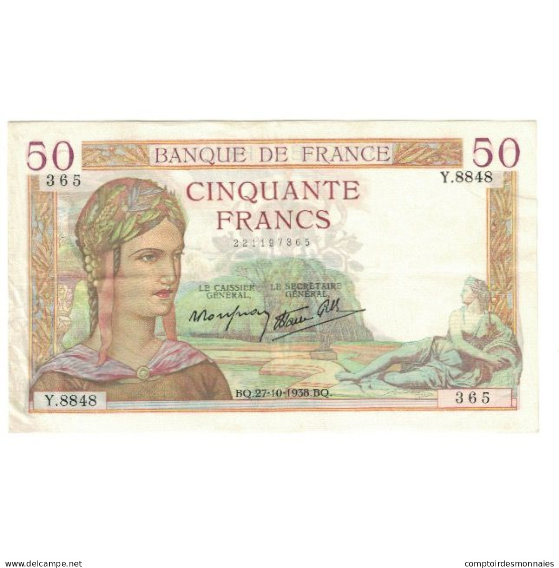 France, 50 Francs, Cérès, 1938, P. Rousseau And R. Favre-Gilly, 1938-10-27 - 50 F 1934-1940 ''Cérès''