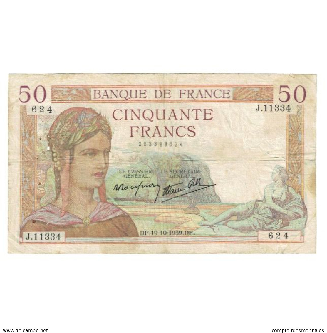 France, 50 Francs, Cérès, 1939, P. Rousseau And R. Favre-Gilly, 1939-10-19 - 50 F 1934-1940 ''Cérès''