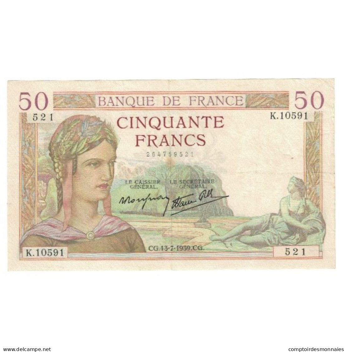 France, 50 Francs, Cérès, 1939, P. Rousseau And R. Favre-Gilly, 1939-07-13 - 50 F 1934-1940 ''Cérès''
