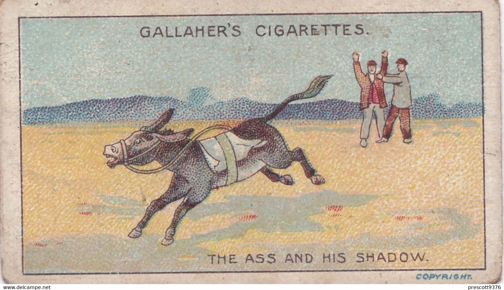 63 The Ass & The Shadow, Fables & Their Morals 1922  - Gallaher Cigarette Card - Original - Antique - Gallaher