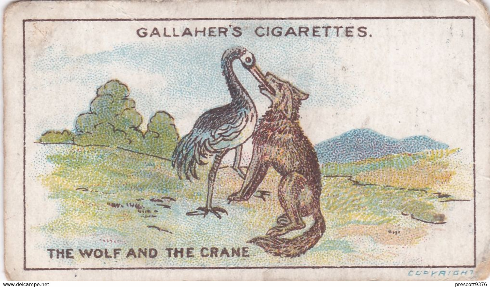 69 The Wolf & The Crane, Fables & Their Morals 1922  - Gallaher Cigarette Card - Original - Antique - Gallaher