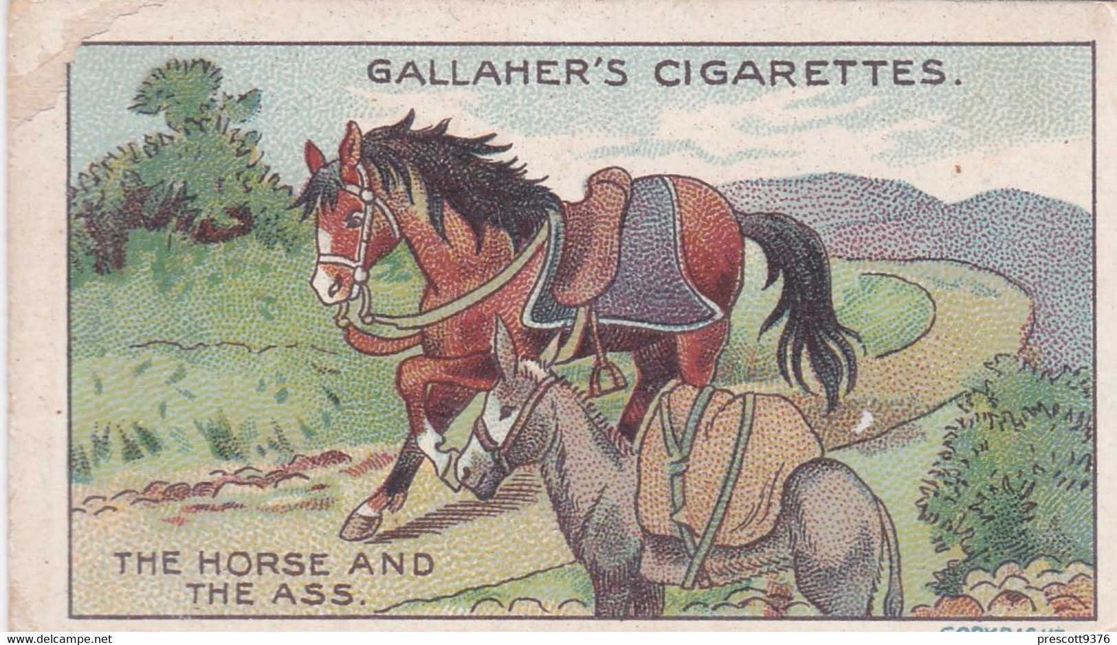 41 The Horse & The Ass, Fables & Their Morals 1922  - Gallaher Cigarette Card - Original - Antique - Gallaher