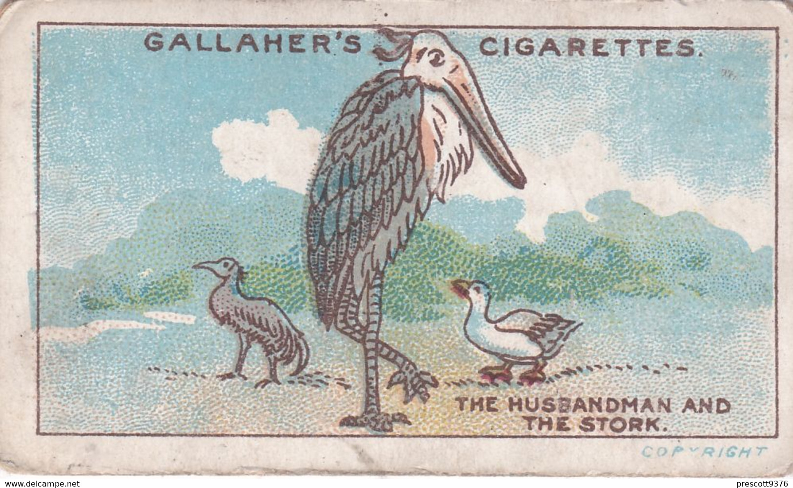 40 The Husbandman & The Stork,  Fables & Their Morals 1922  - Gallaher Cigarette Card - Original - Antique - Gallaher