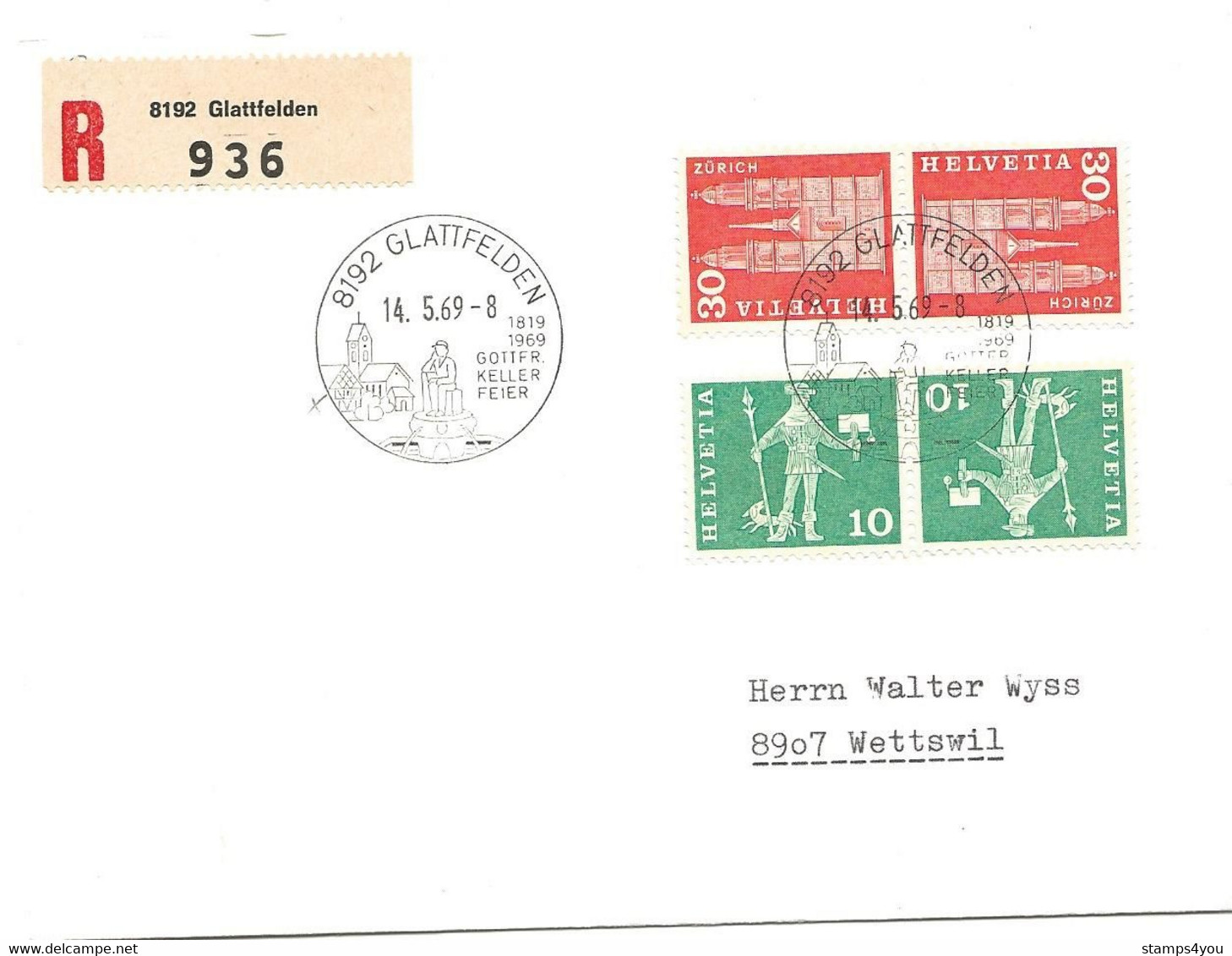 92 - 63 - Enveloppe Recommandée Avec Cachets Illustrés  Glattfelden 1969 - Storia Postale