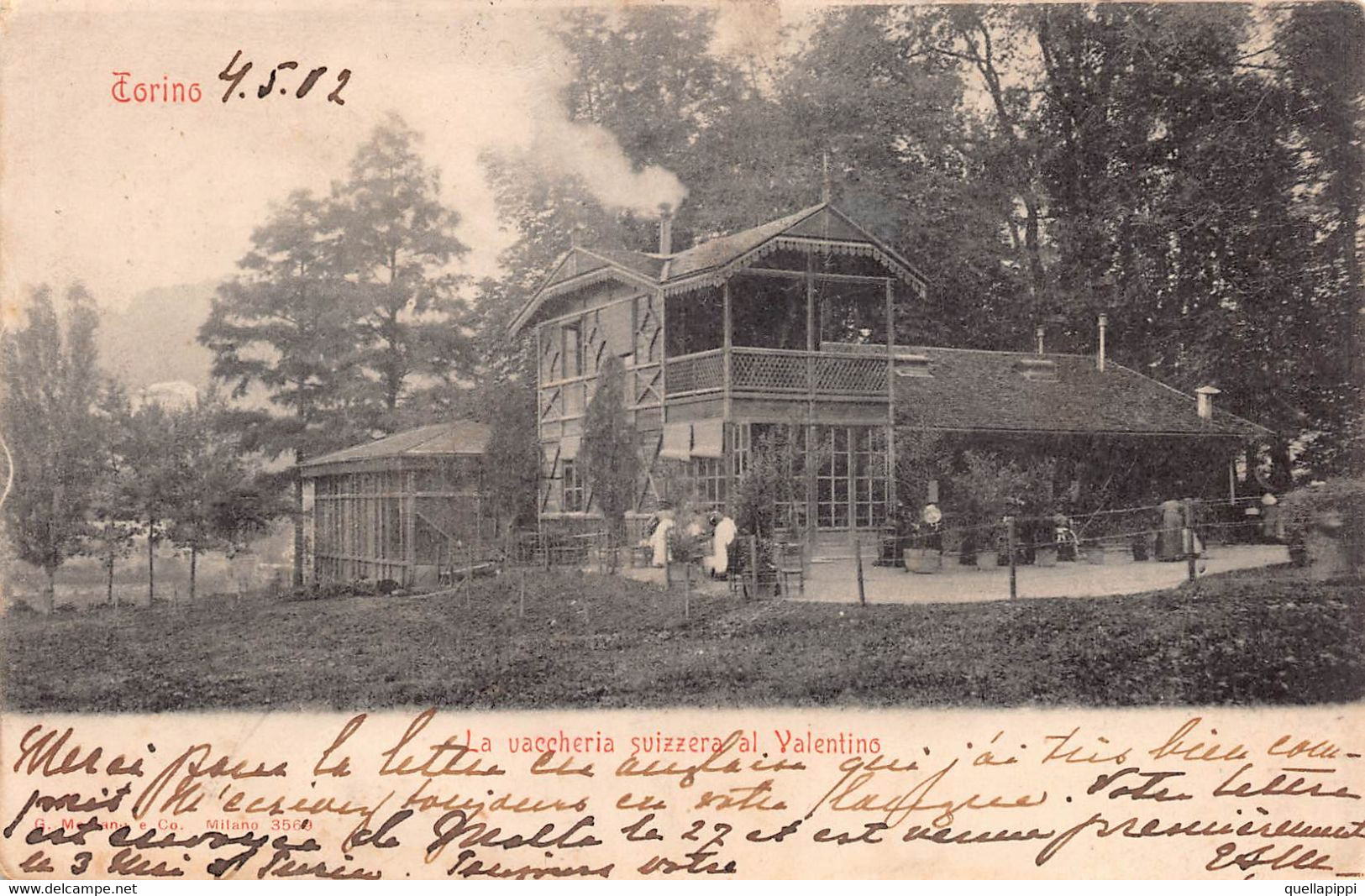 013004 "TORINO - LA VACCHERIA SVIZZERA AL VALENTINO - CAFFE'" ANIMATA. CART SPED 1902 - Parks & Gardens