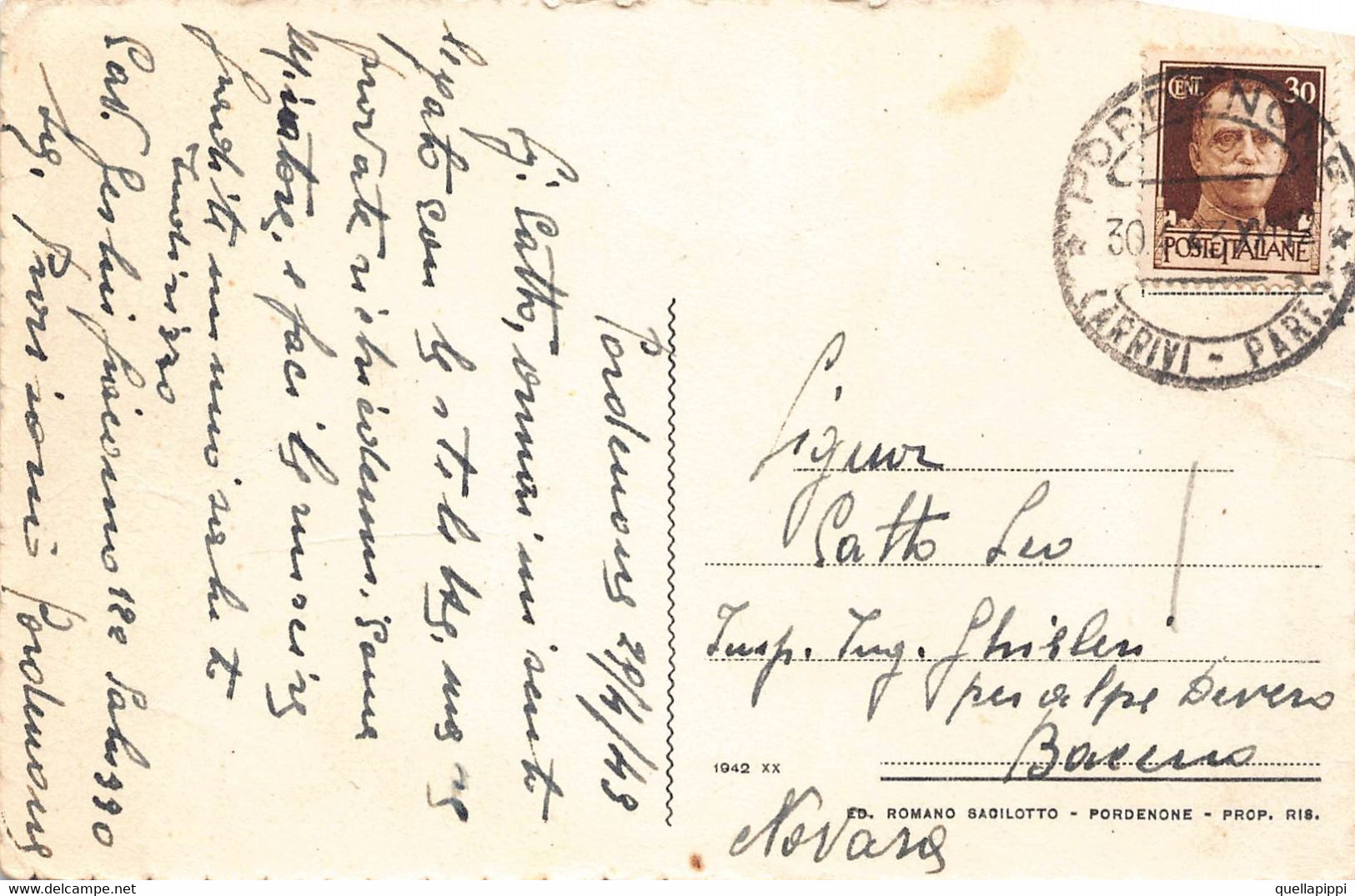 013013 "PORDENONE- MUNICIPIO"  ANIMATA.  CART  SPED 1943 - Pordenone