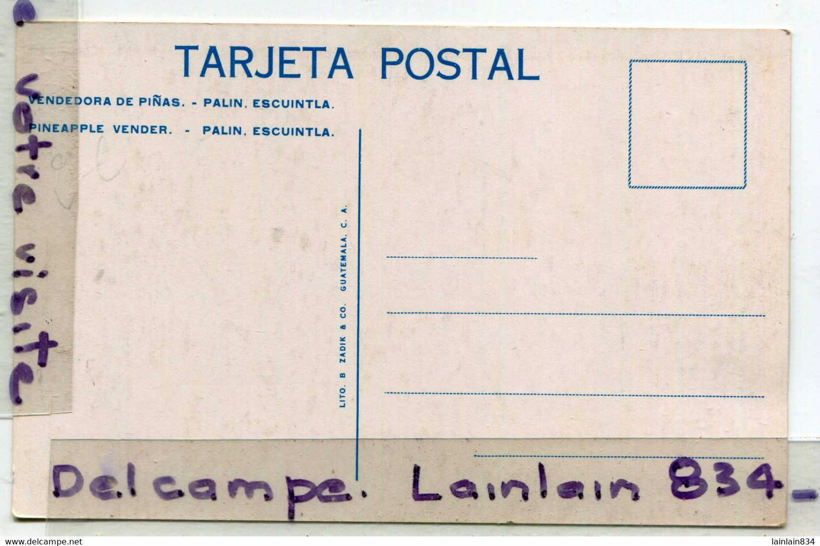 - Guatémala -Vendédora De Pinas, PALI, Escuintla, Pineapple,  Non écrite, épaisse, édit : Lito B, Rare, TTBE, Scans.. - Guatemala