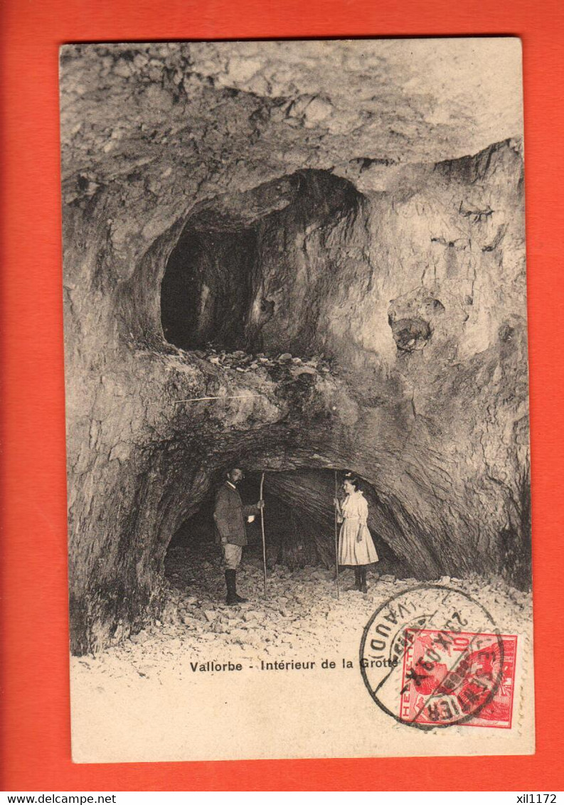 FLA-12 Vallorbe, Intérieur De La Grotte. ANIME. Cachet Frontal 1909  Deriaz 1419 - Vallorbe