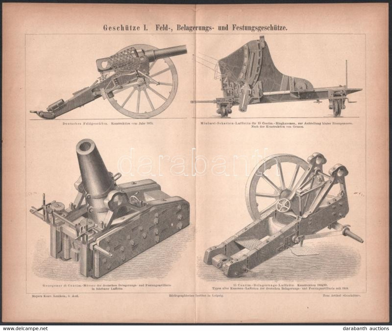 Cca 1870 Ágyúkat ábrázoló Két Rotációs Fametszet 21x34 Cm - Estampas & Grabados