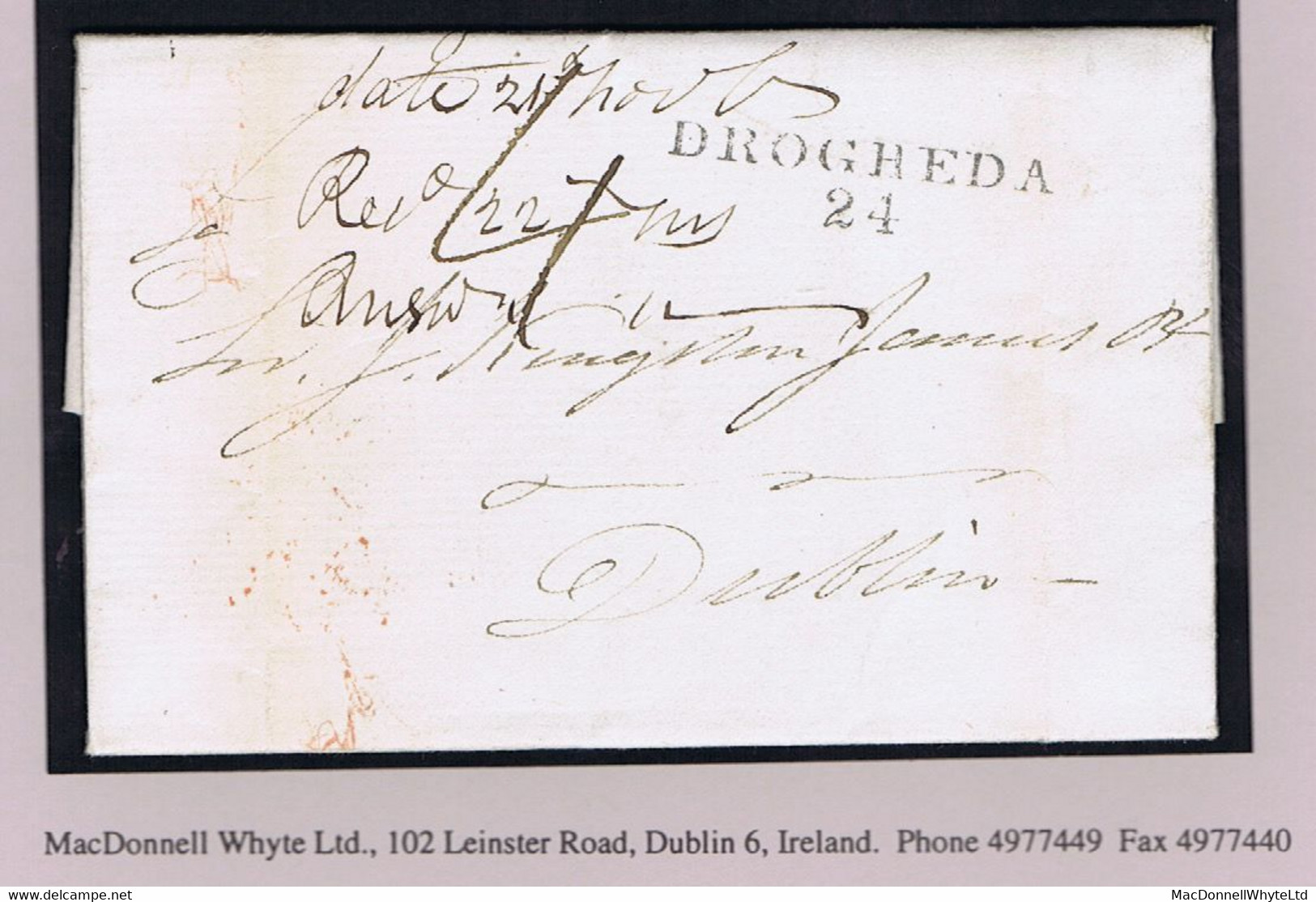 Ireland Louth 1823 DROGHEDA/24 Town Mileage Mark On Letter Friendly Brothers Knot To Dublin - Préphilatélie