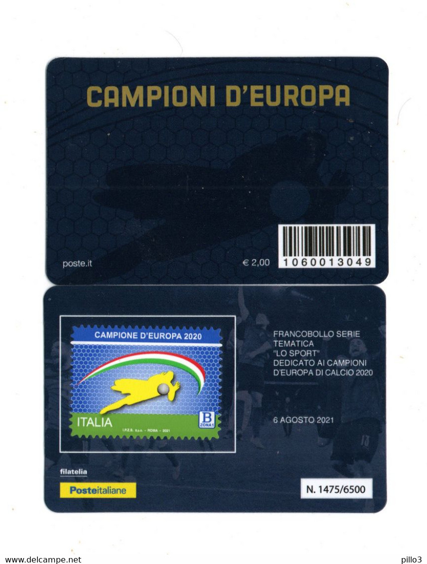 ITALIA   Tessera Filat. - ITALIA  CAMPIONE D'EUROPA  2020 - Tiratura 6500 Pz.  Del  6.08.2021 - Philatelistische Karten