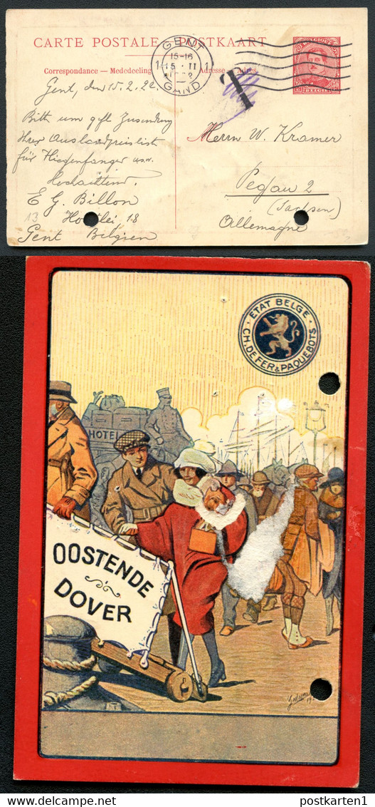 Belgique Carte Paquebot SBLP #15a Mi.P15/01 Gand à Allemagne 1922 Cat. 10,00 € - Liner Cards