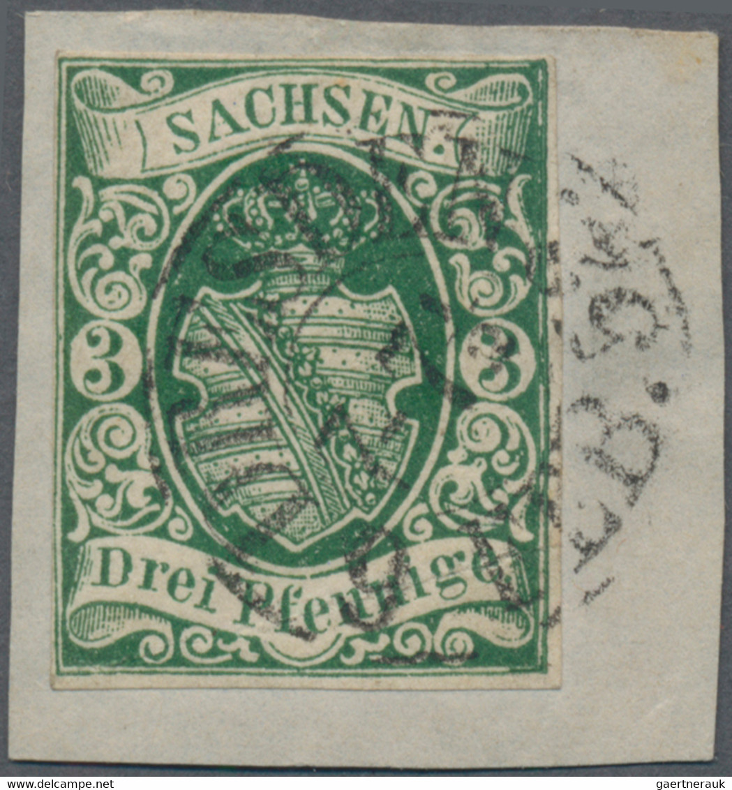 Sachsen - Marken Und Briefe: 1851, Wappenzeichnung 3 Pf Dunkelgrün, Entwertet Mit Doppelkreisstempel - Sachsen