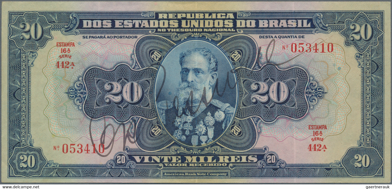 Brazil / Brasilien: Lot With 3 Banknotes Containing 1 Mil Reis ND(1921) P.8 (VF), 50 Mil Reis ND(193 - Brazil