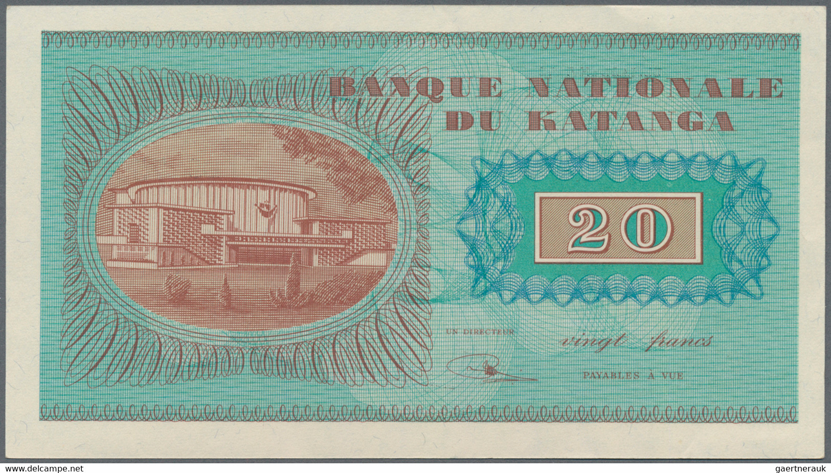 Katanga: Banque Nationale Du Katanga 20 Francs 21.11.1960, P.6a, Minor Creases In The Paper, Otherwi - Sonstige – Afrika