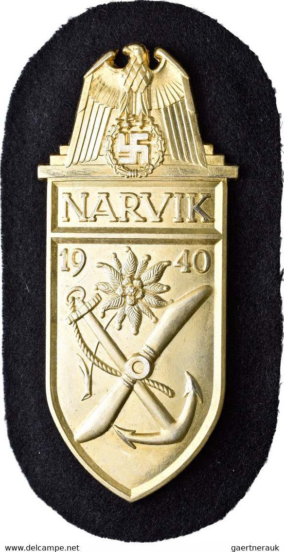 Orden & Ehrenzeichen: Sammleranfertigungen: Narvikschild In Gold (Marine) Vgl. OEK 3867. Dabei Noch - Autres & Non Classés