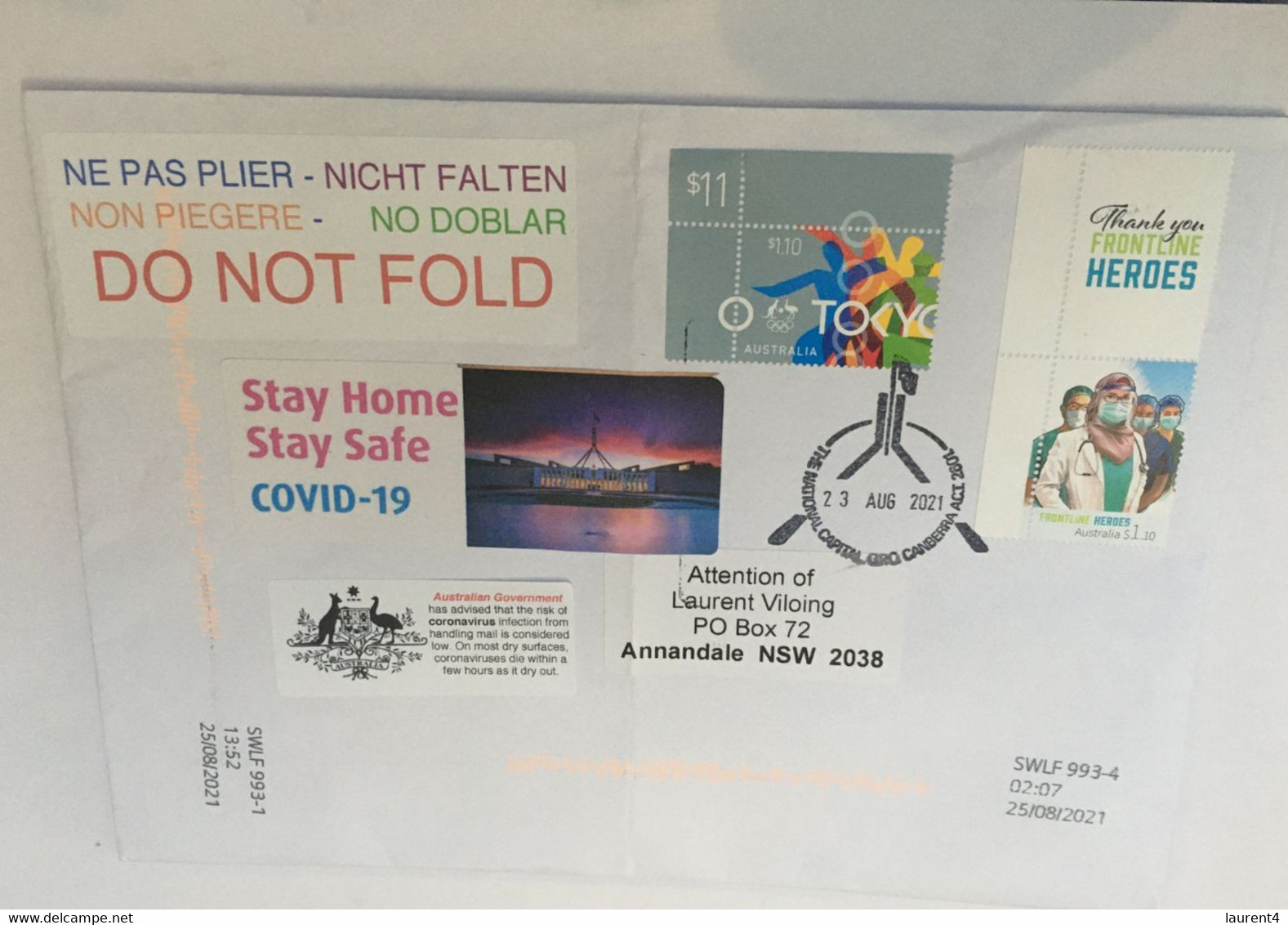 (2 A 19) Australia COVID-19 TAG & Tokyo Olympic On Large Cover + COVID-19 Stay Safe Canberra + WHO Sign - Eté 2020 : Tokyo