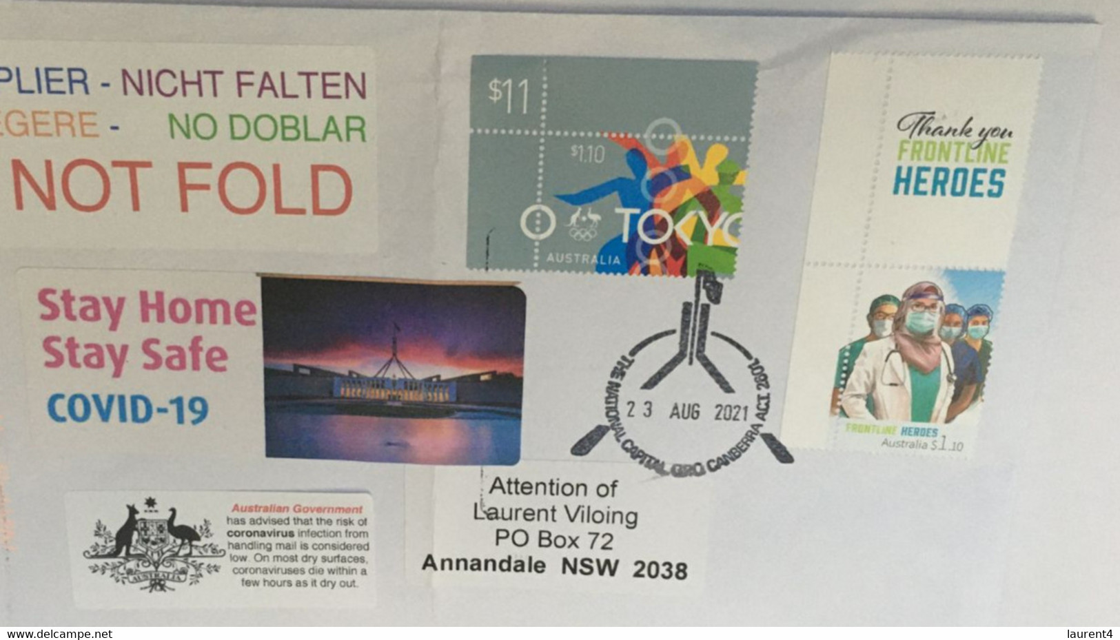 (2 A 19) Australia COVID-19 TAG & Tokyo Olympic On Large Cover + COVID-19 Stay Safe Canberra + WHO Sign - Eté 2020 : Tokyo