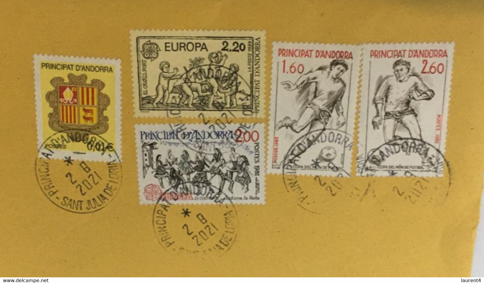 (2 A 19) Cover Posted From Andorra To Australia (during COVID-19 Pandemic) EUROPA & Football Stamps - Lettres & Documents