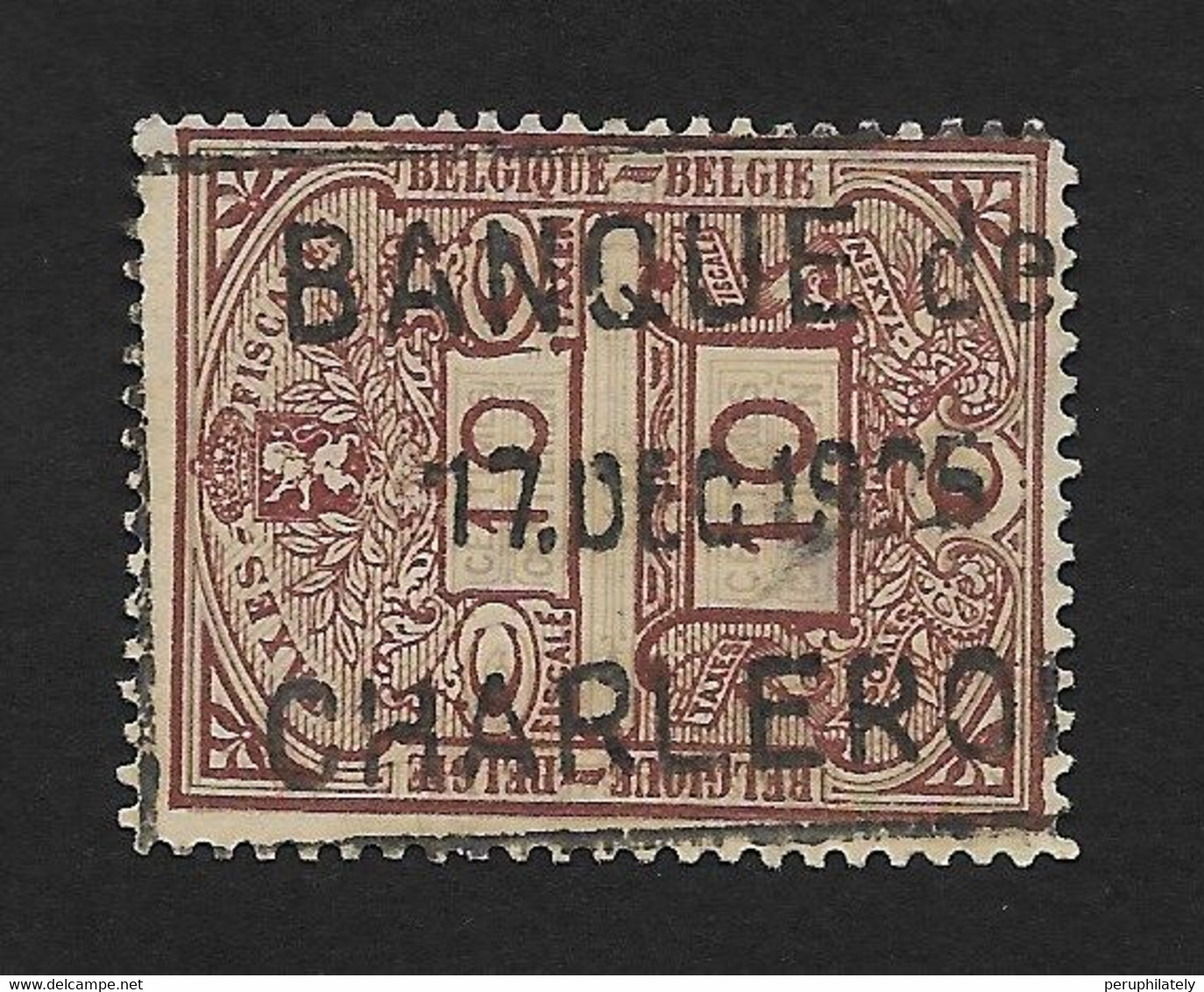 Belgium Early 1900s Taxes Fiscales , BANQUE DE CHARLEROI , Cancellation - Stamps