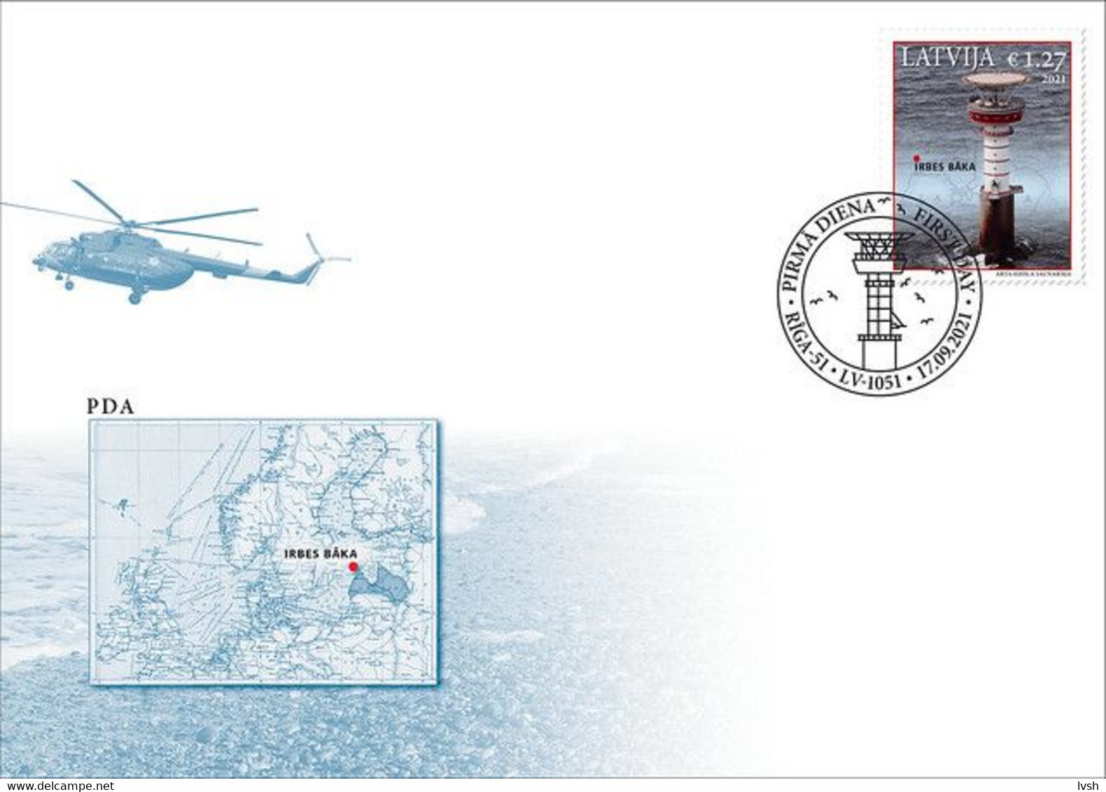 Latvia.2021.Irbes Lighthouse.Helicopter.Heliport.FDC. - Hélicoptères