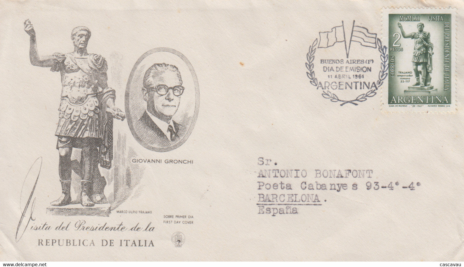 Enveloppe  FDC   1er  Jour   ARGENTINE   Visite  Du   Président   Italien   1961 - FDC