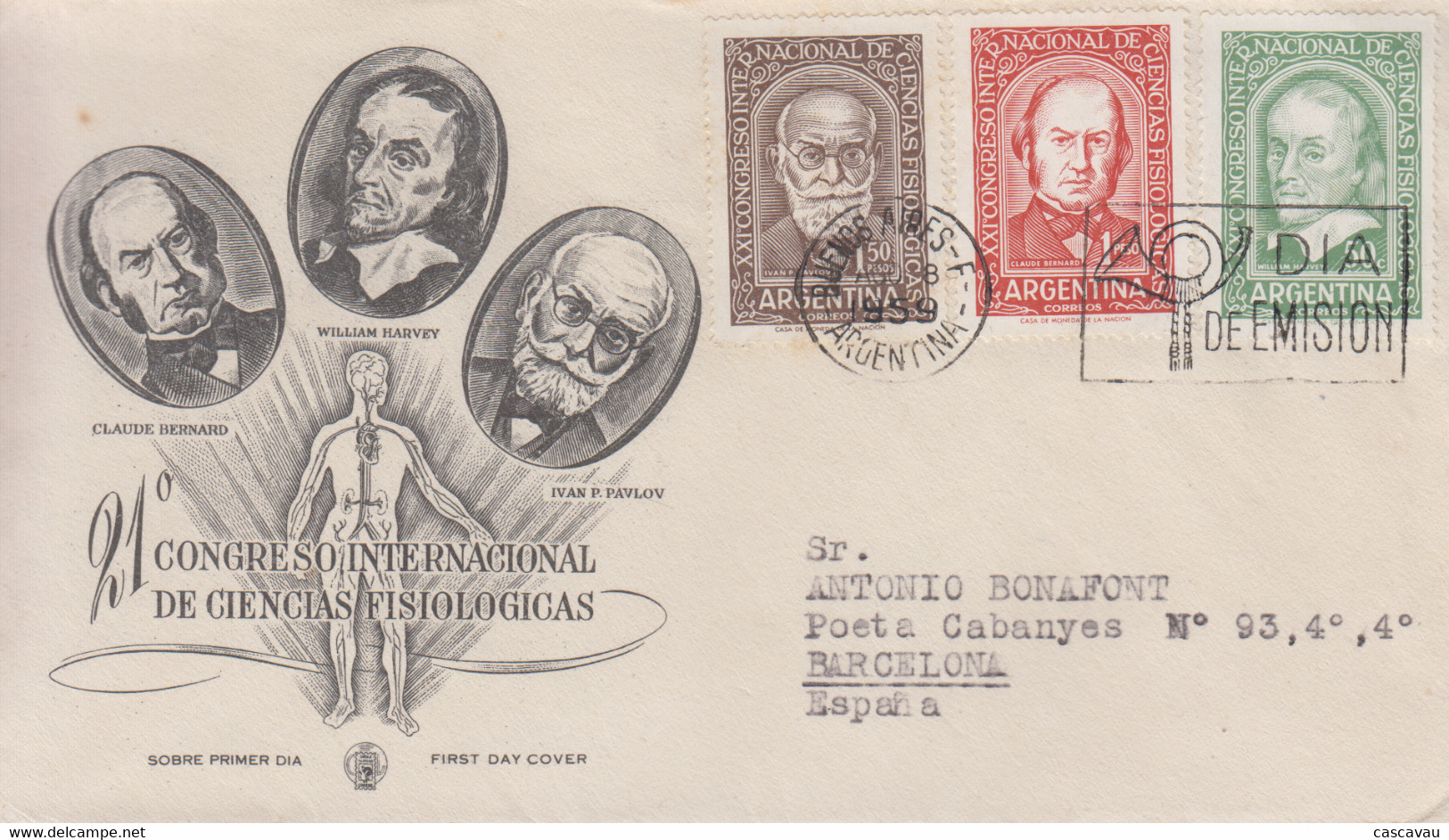 Enveloppe  FDC   1er  Jour   ARGENTINE    21éme  Congrés  De  Physiologie   1959 - FDC