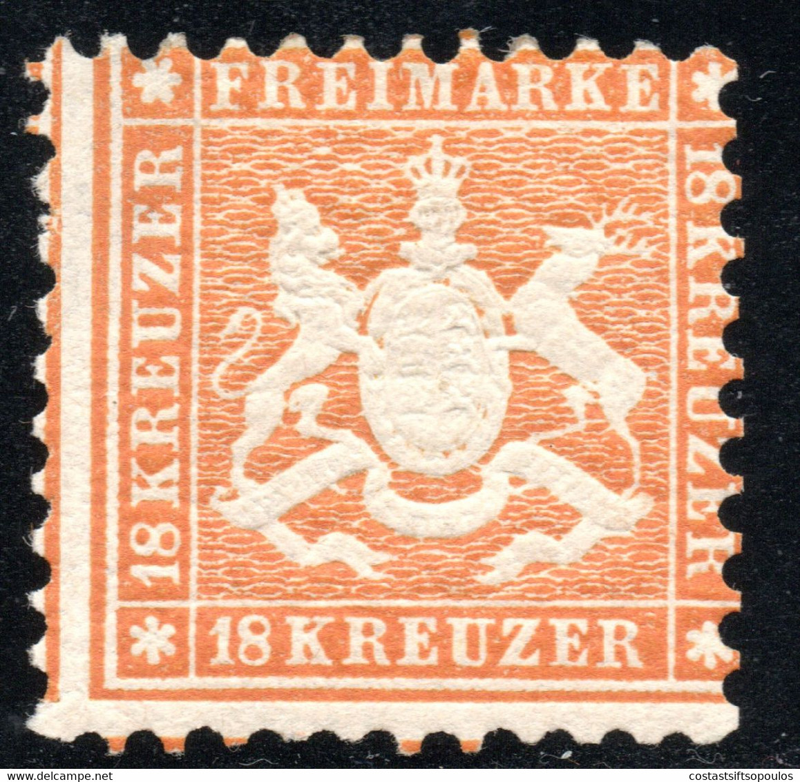 325.GERMANY.WURTTEMBERG.1863 18 KR.MICHEL 29,MH,SIGNED,GUM BLEMISH UPPER LEFT CORNER - Postfris