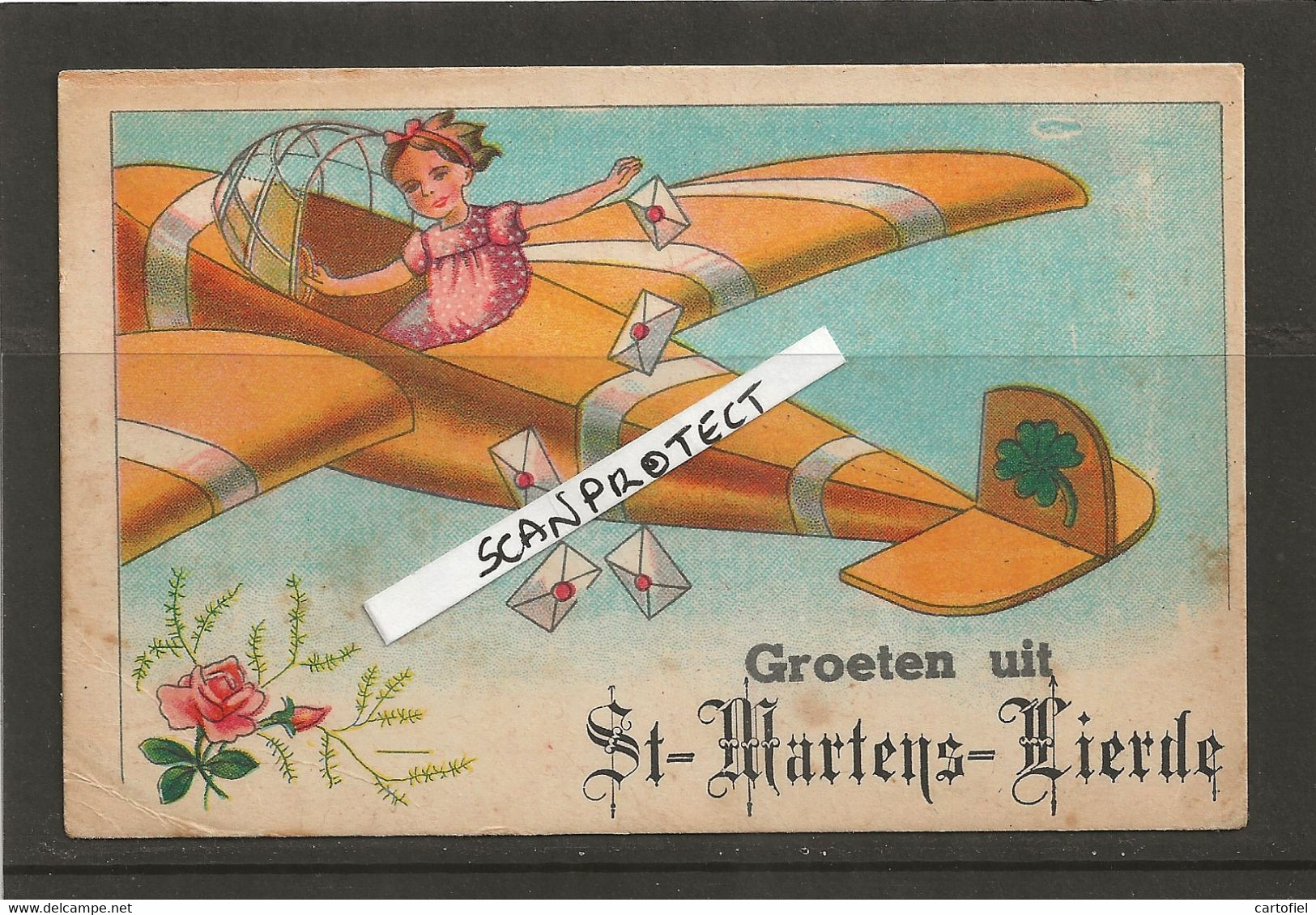 ST-MARTENS-LIERDE-GROETEN UIT-VLIEGTUIG-GOTISCHE LETTERS-ECHTE VERZONDEN KAART-ZIE DE 2 SCANS-RARE ! ! ! - Lierde