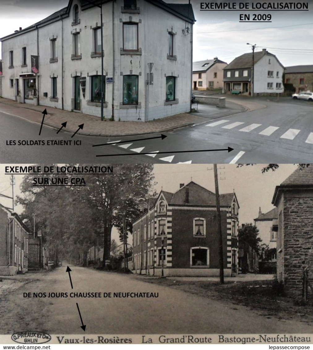 INEDIT VAUX LEZ ROSIERES - VAUX SUR SURE - 1940 SOLDATS ALLEMANDS SUR LA PLACE DEVANT LE CAFE - CHAUSSEE DE NEUFCHATEAU - Vaux-sur-Sûre