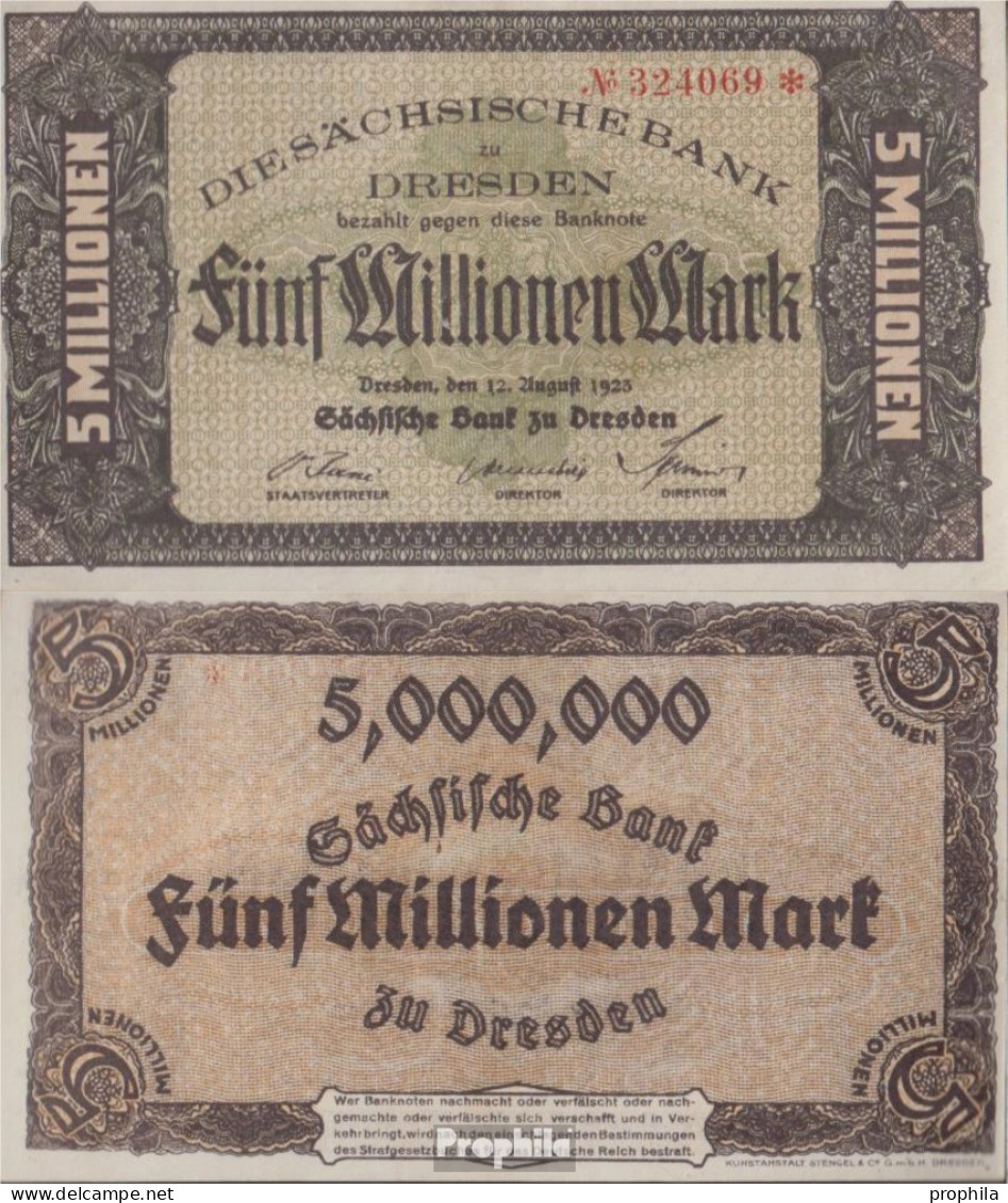 Sachsen Rosenbg: SAX17 Länderbanknote Sachsen Bankfrisch 1923 5 Mio. Mark - 5 Millionen Mark