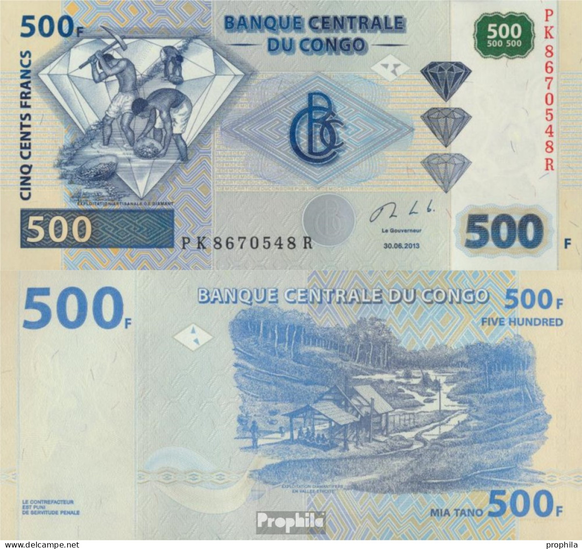 Kongo (Kinshasa) PIck-Nr: 96 (2013) Bankfrisch 2013 500 Francs - Ohne Zuordnung