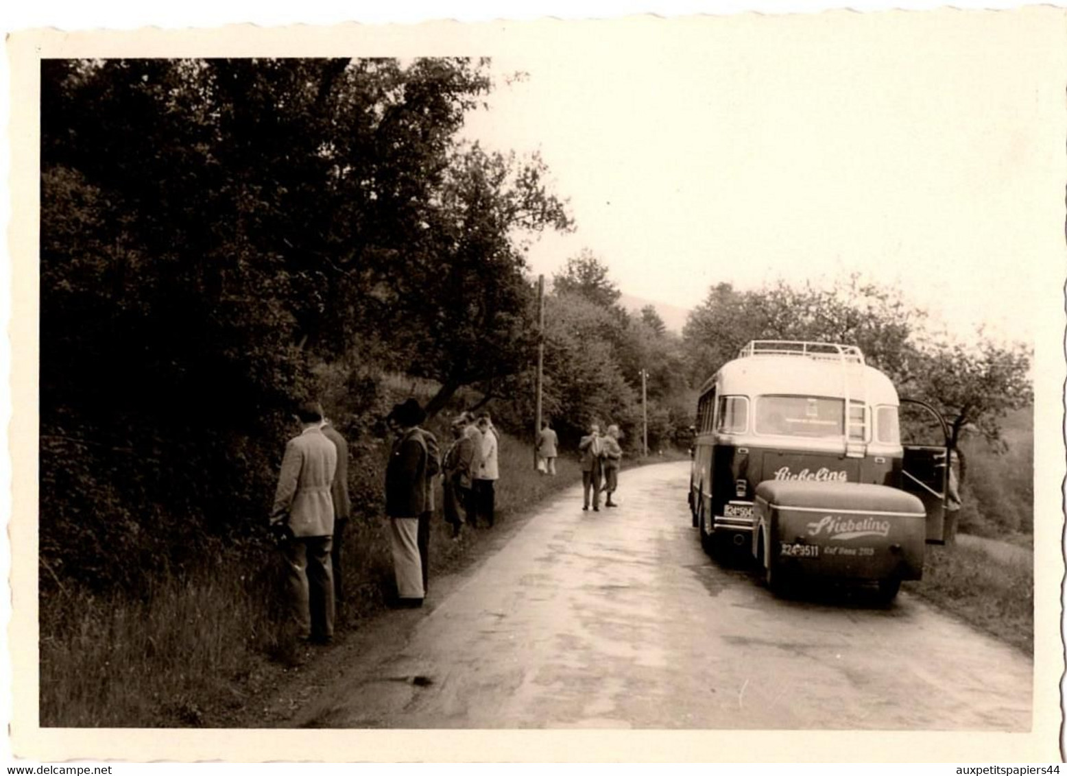 Photo Originale Pause Pipi & Alignement De Garçon Pour Un Voyage En Autocar Et Remorque De La Cie Stiebeling - Freikem - Auto's