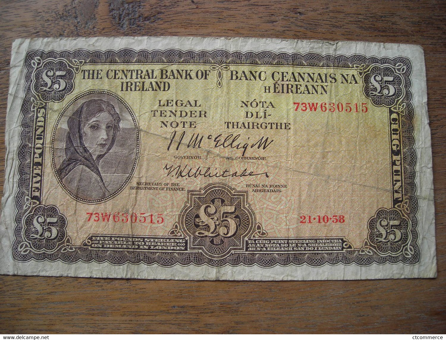 Five Pound £ 5 Cuig Punt, Bank Of Ireland, Eire Lady Lavery 21.10.58 - Irland