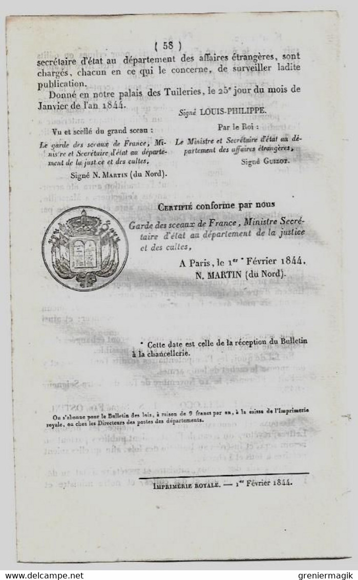 Bulletin Des Lois 1072 1844 Convention France Et Le Duché De Lucques (Italie) Pour L'extradition Des Malfaiteurs/Froment - Décrets & Lois