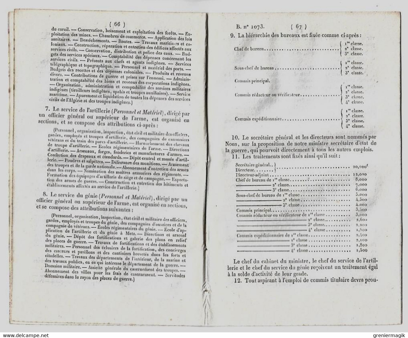 Bulletin Des Lois 1073 1844 Organisation De L'Administration Centrale Du Ministère De La Guerre/Contribution Spéciale... - Décrets & Lois