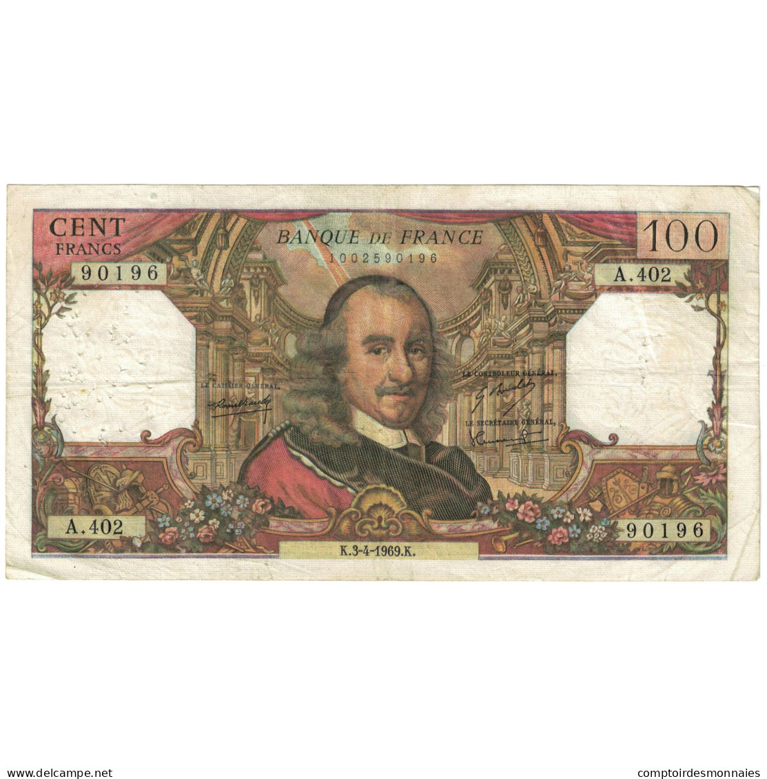 France, 100 Francs, 1969, 1969-04-03, TB, Fayette:65.26, KM:149c - 100 F 1964-1979 ''Corneille''