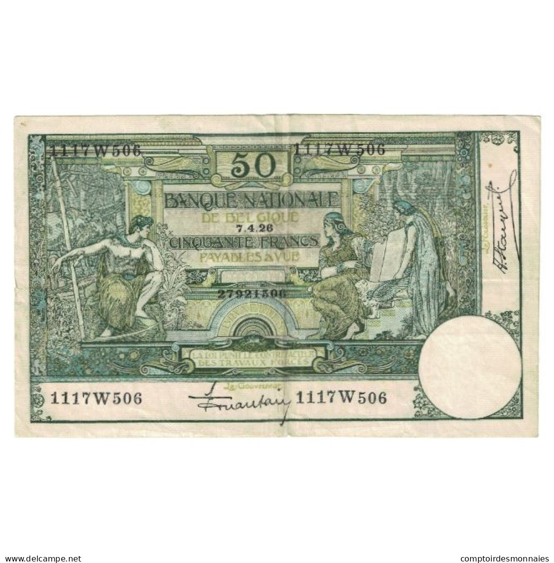 Billet, Belgique, 50 Francs, 1926, 1926-04-07, KM:99, TTB - Otros & Sin Clasificación