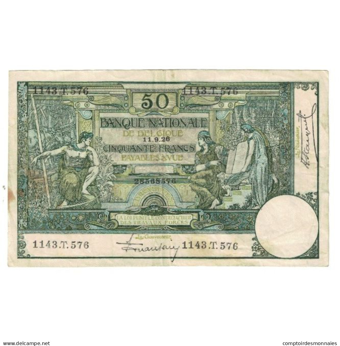 Billet, Belgique, 50 Francs, 1926, 1926-09-11, KM:99, TTB - Autres & Non Classés