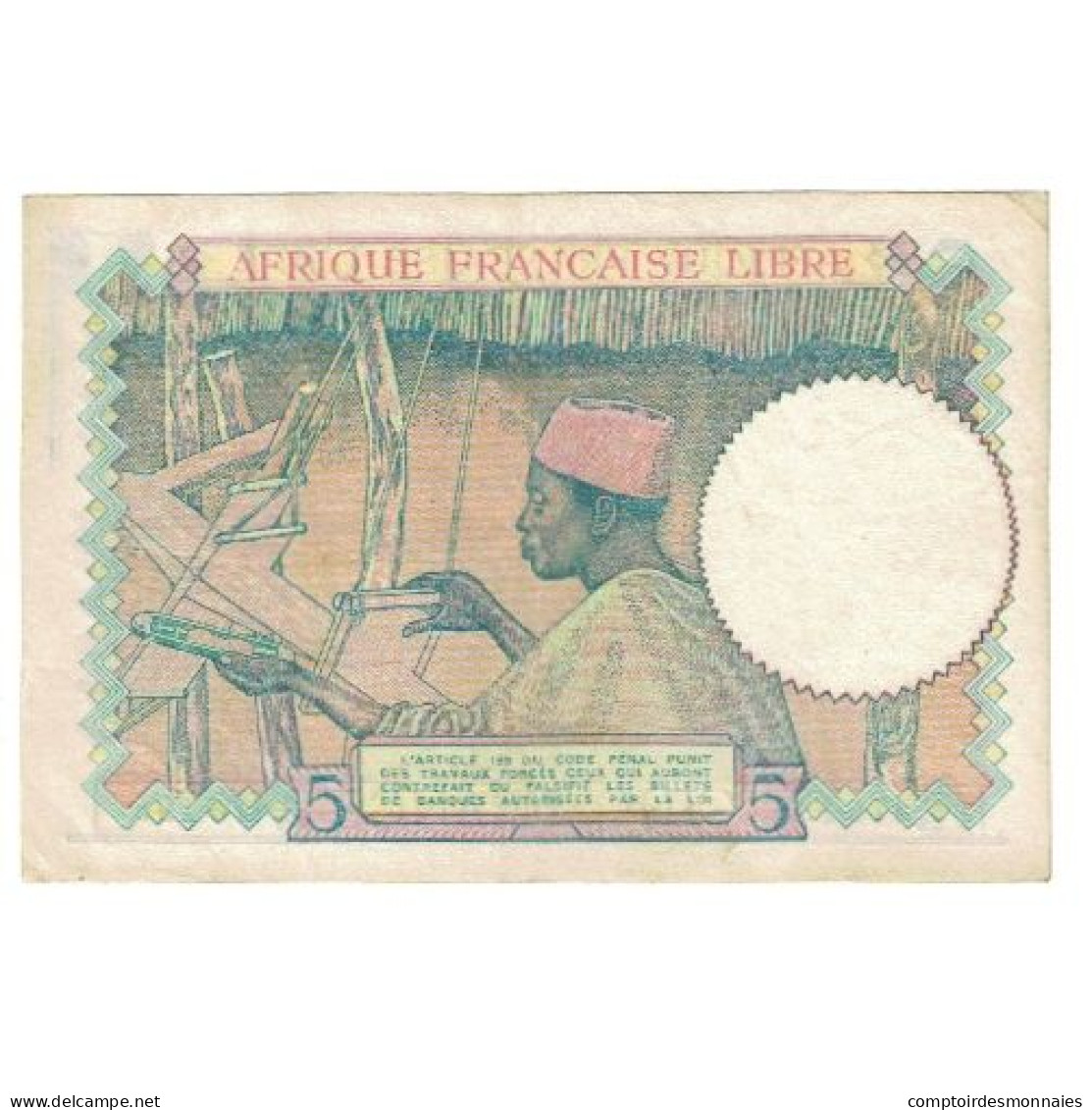 Billet, Afrique-Équatoriale Française, 5 Francs, KM:6a, TTB+ - Zentralafrikanische Staaten