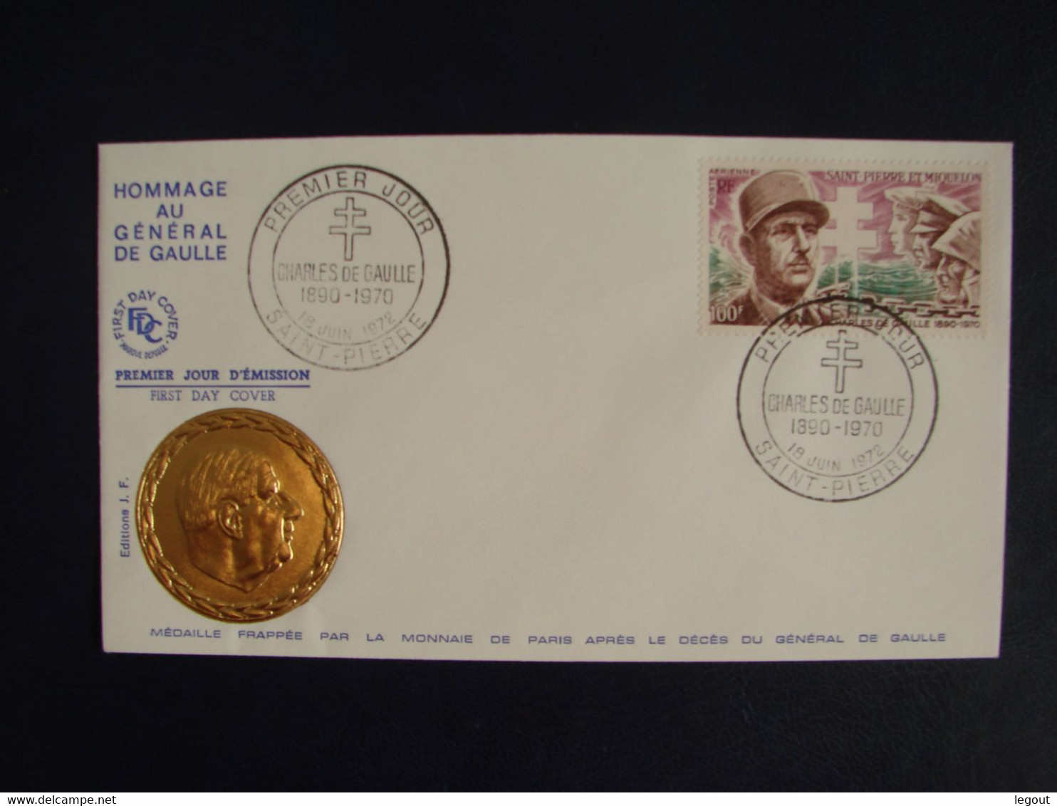 SPM/SAINT PIERRE ET MIQUELON  1er Jour/FDC MEMORIAL GENERAL DE GAULLE 18/6/72 COTE FARCIGNY 85€ - Briefe U. Dokumente