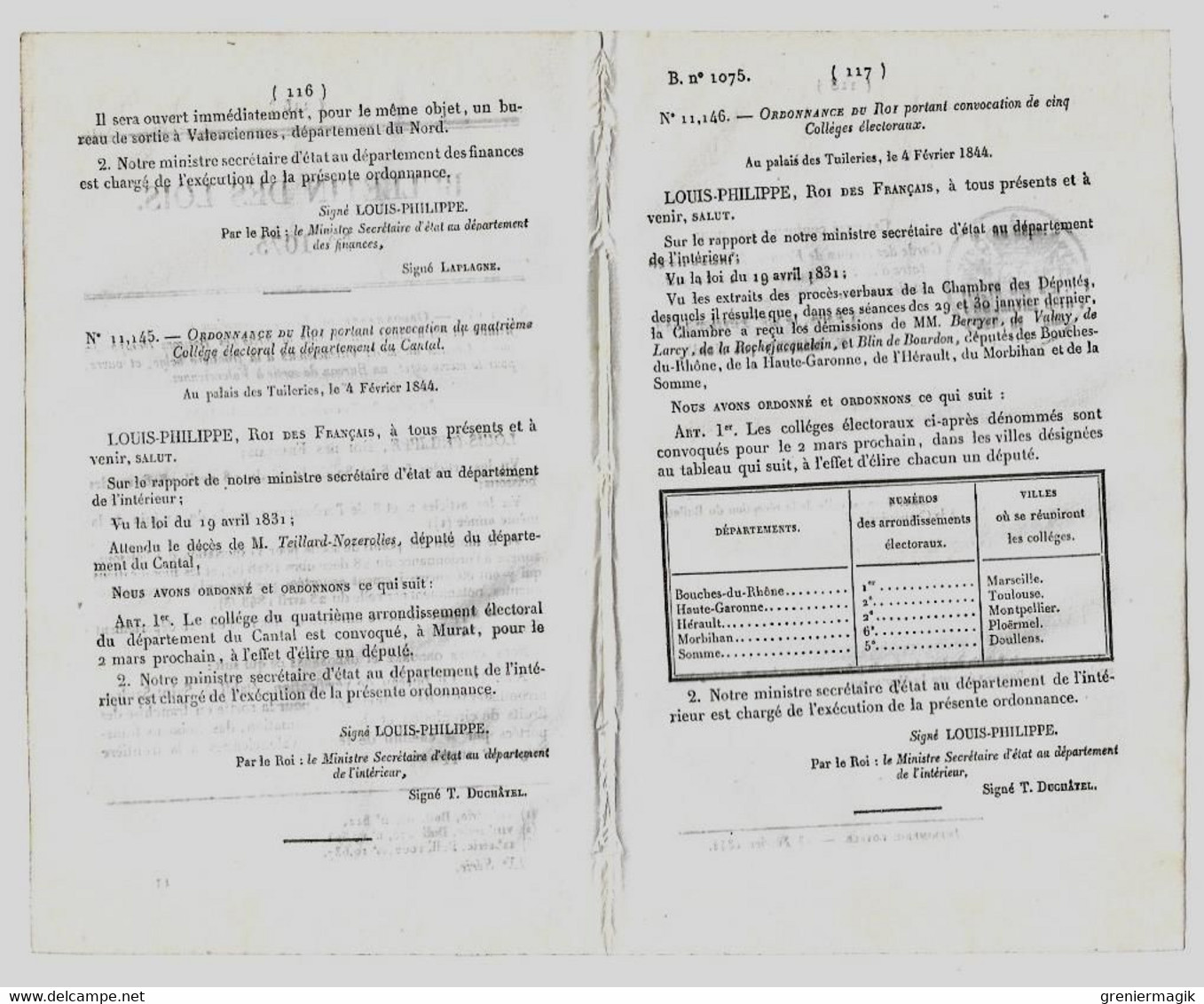 Bulletin Des Lois 1075 1844 Bureau (boissons Transportées Par Le Chemin De Fer De Valenciennes (Saint-Saulve)/Murat - Décrets & Lois