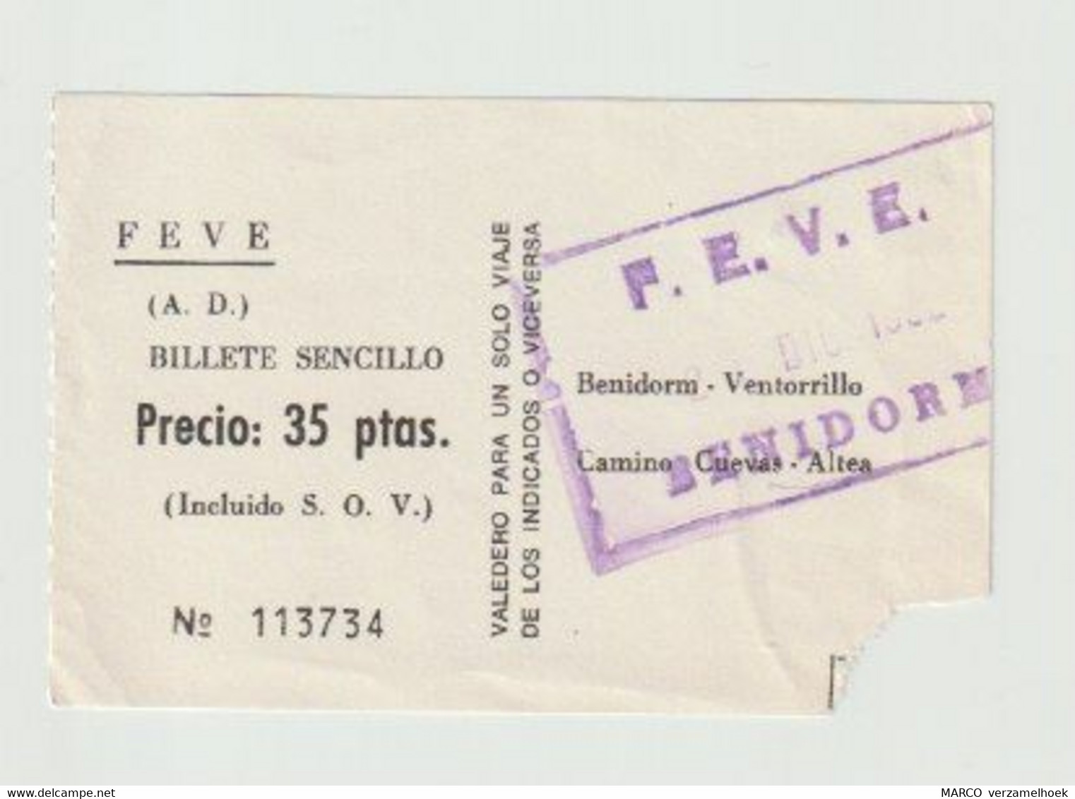 Carte D'entrée-toegangskaart-ticket: metro-bus Bilette Sencillo Benidorm-ventorillo-camino Cuevas-altea (E) - Europe