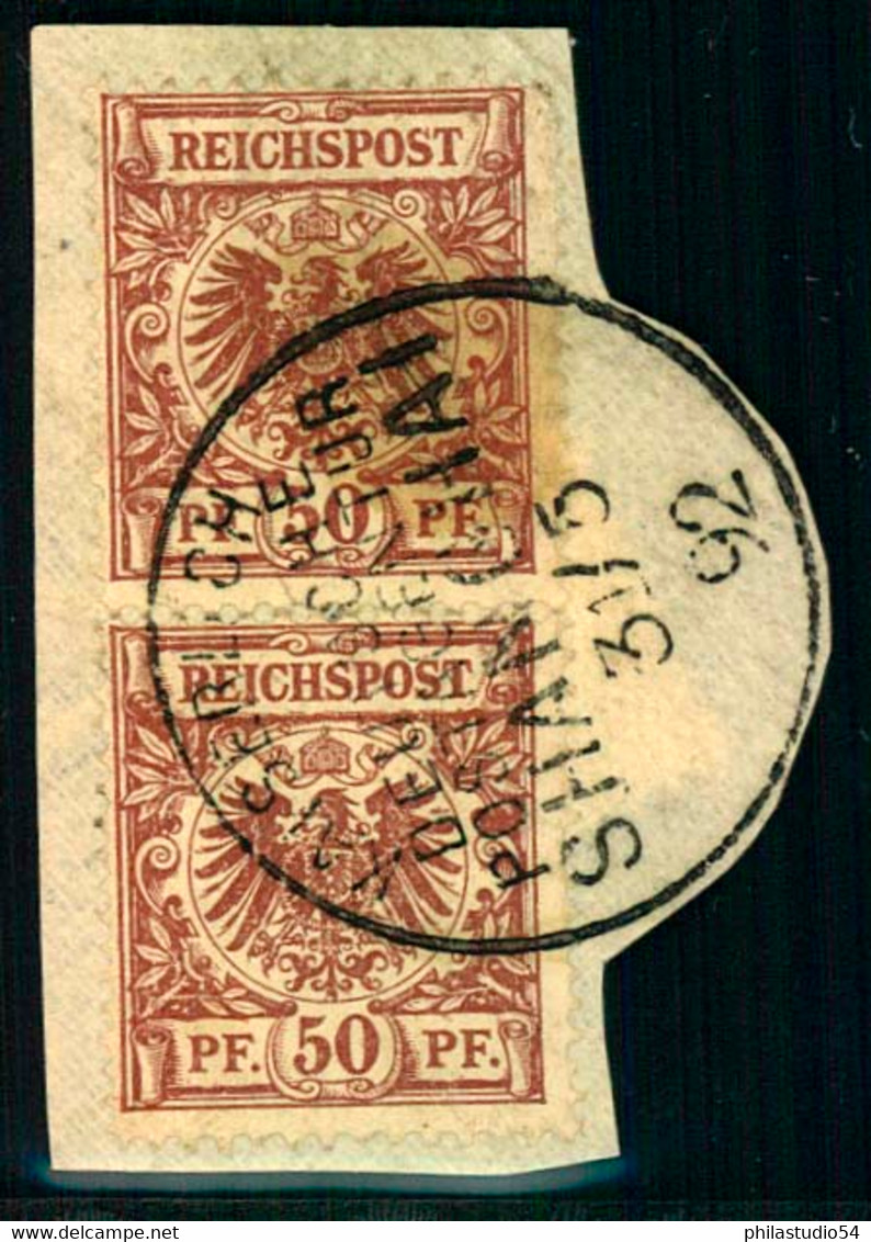 1892, VORÄUFER: 50 Pfg. Krone/Adler Im Paar Auf Briefstück KAISERLICH DEUTSCHE POSTAGENTUR HANHAI 31/5 92" - Chine (bureaux)