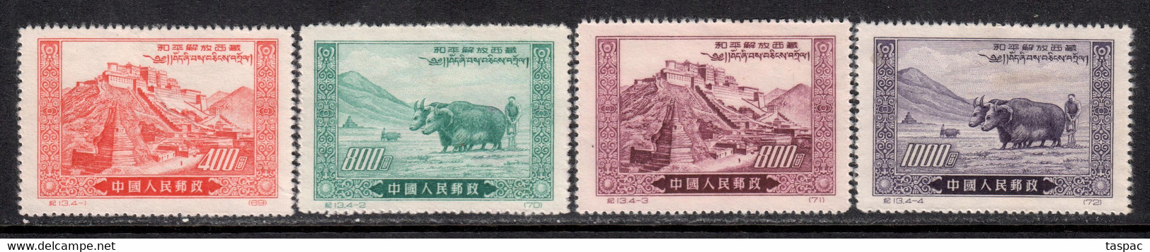 China P.R. 1952 Mi# 137-140 II (*) Mint No Gum, Hinged - Reprints - Liberation Of Tibet - Officiële Herdrukken