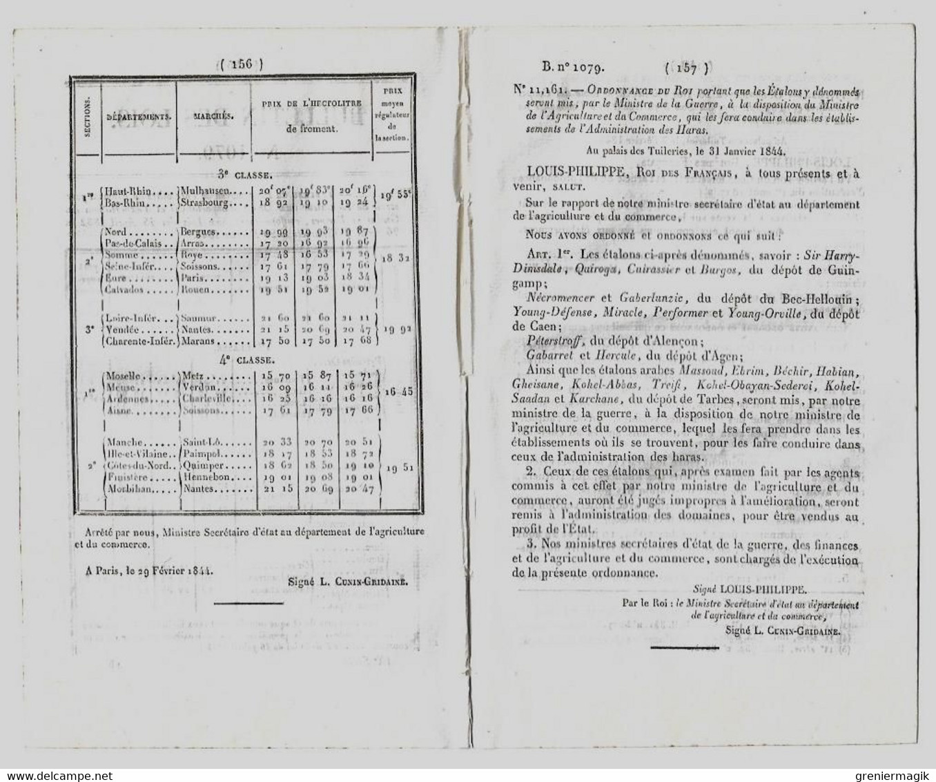 Bulletin Des Lois 1079 1844 Etalons Administration Des Haras/Commissariat De Police à La Guerche/Vente Coupes Des Bois - Décrets & Lois