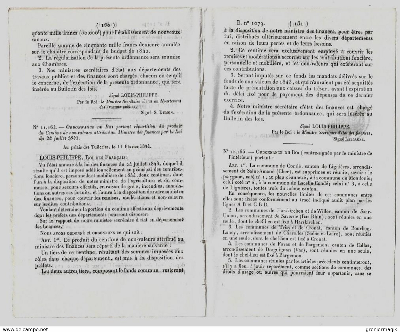 Bulletin Des Lois 1079 1844 Etalons Administration Des Haras/Commissariat De Police à La Guerche/Vente Coupes Des Bois - Décrets & Lois