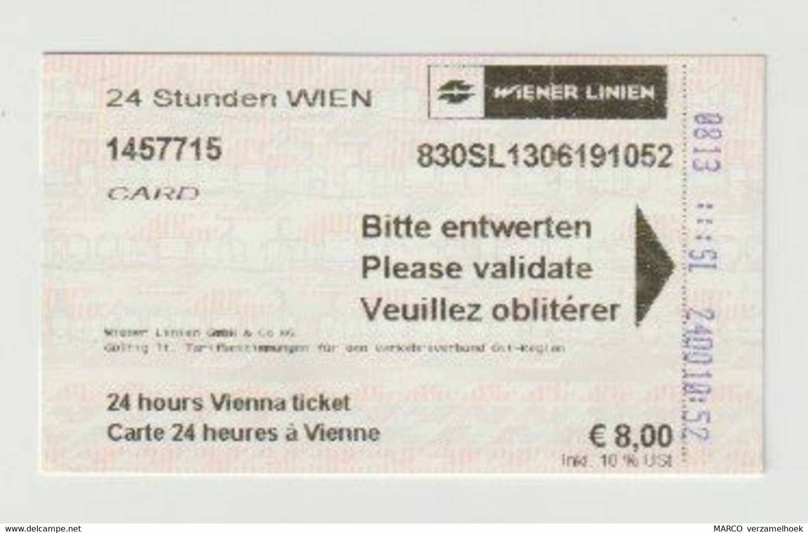 Carte D'entrée-toegangskaart-ticket: Wiener Linien Wien-wenen (A) - Europe